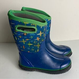 Bogs Kids Classic Plane Insulated Boots Blue and Green Airplane Design size 5